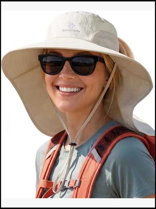 UPF 50+ Sun Protection Wide Brim Hat with Neck Flap Adjustable Safari Style main image 4